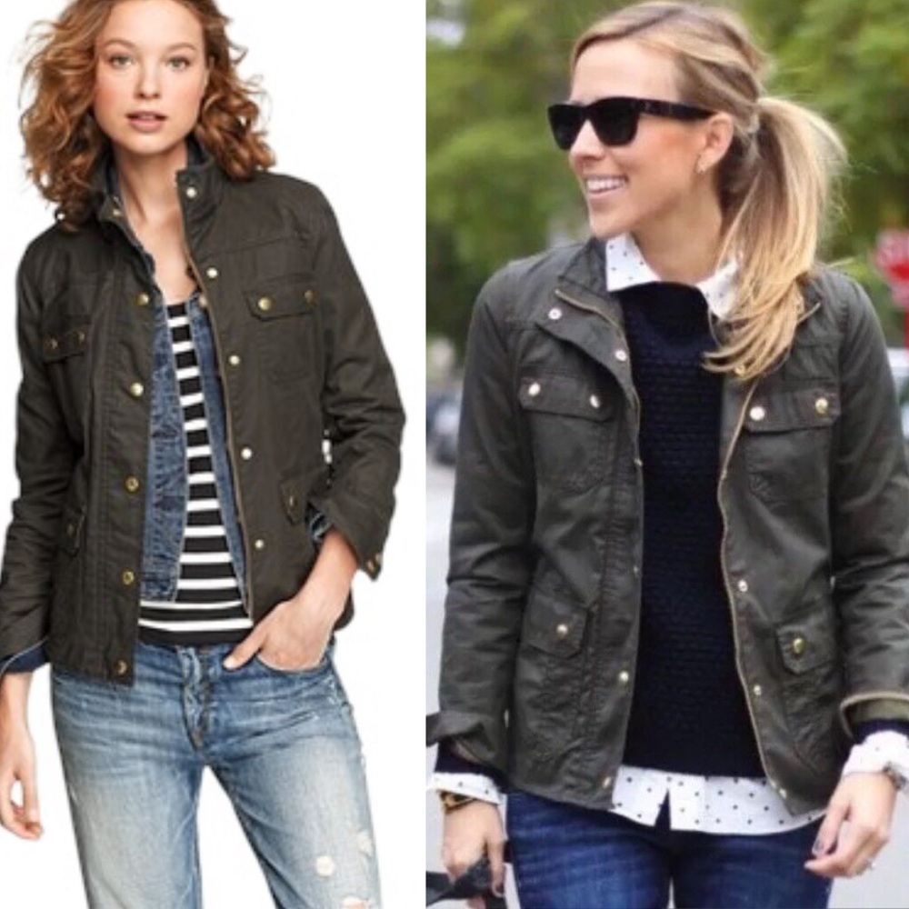 J. Crew The Downtown Field Waxed Utility Jacket in Moss Brown - XS
